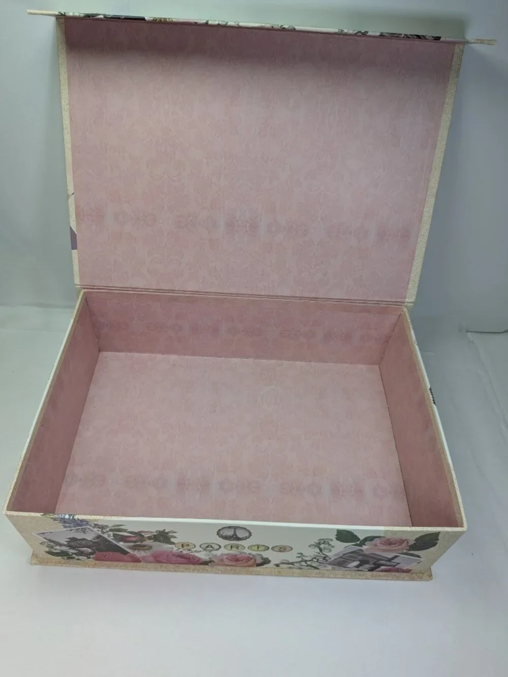 Paris Eiffel Tower Collage Storage Box Whimsical Rustic Floral Large